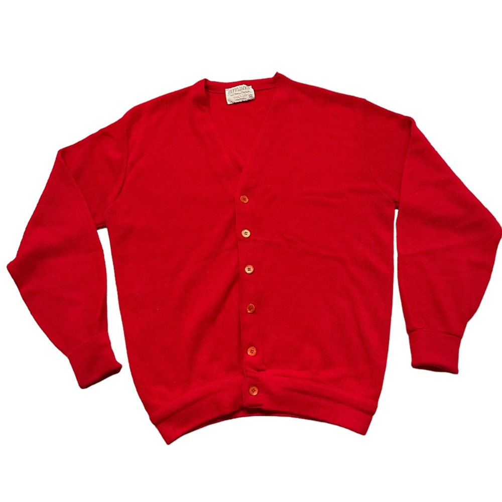 Vintage 60’s Lord Jeff Jefflinks Cherry Red Grandpa Cardigan